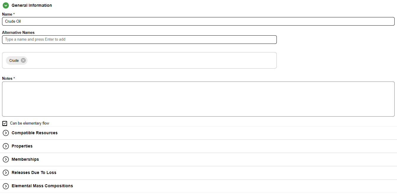 The flow editor for a resource (Crude Oil)