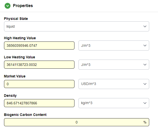The Properties section (partial) of Crude Oil, a resource