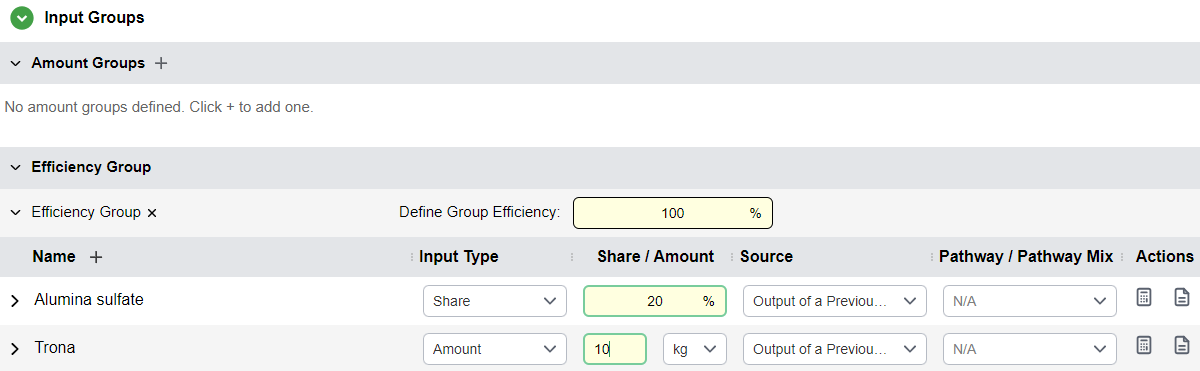 The Input Groups Section