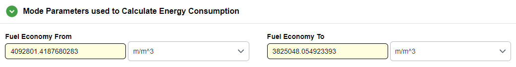 The Mode Parameters used to Calculate Energy Consumption section for Truck