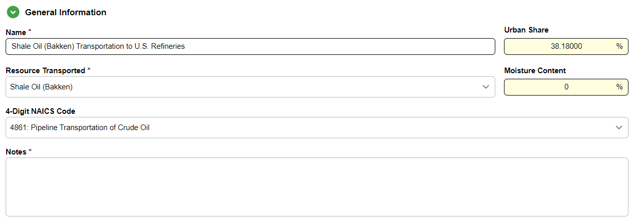 The General Information Tab for the Transportation Process Editor
